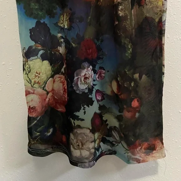 Almost Famous Multicolor Floral Long Sleeve Mesh Bodycon Midi Dress - Picture 3 of 7